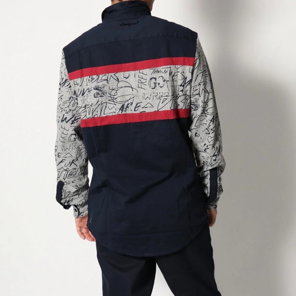 NWT - Desigual Men’s Graphic T Shirt Patchwork Long Sleeve Shirt - Size L - Picture 3 of 11